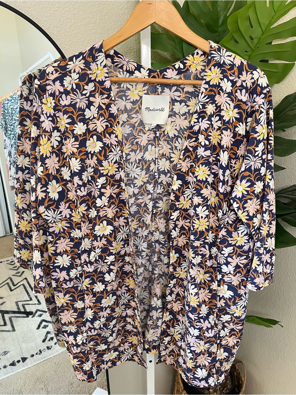 ✨ Madewell Floral Open Front Kimono Cardigan 100% Cotton Sz S